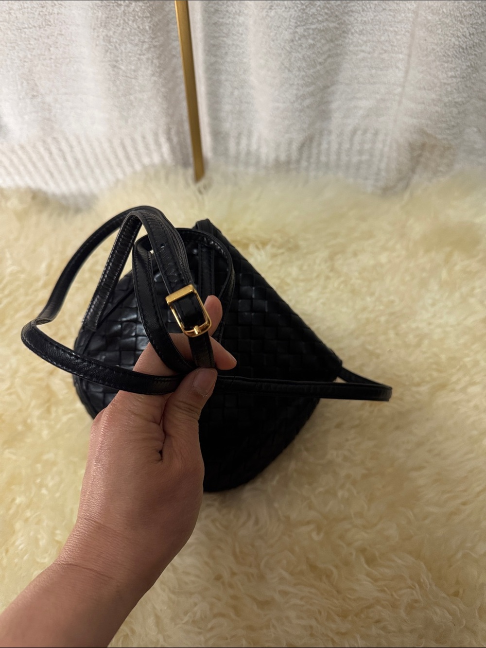 Bottega Veneta Black Woven Leather Crossbody with Tassel - Picture 8 of 10